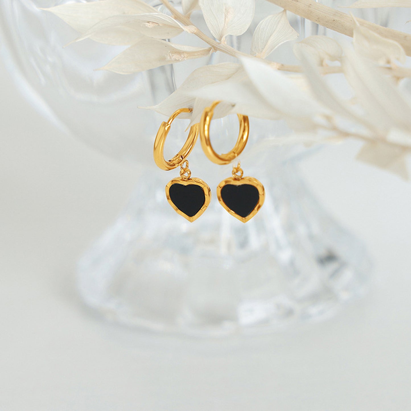 18K Gold Heart Drop Earrings